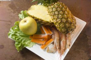 ingredientes, piña, langostinos, vieiras ingredientes, piña, langostinos, vieiras