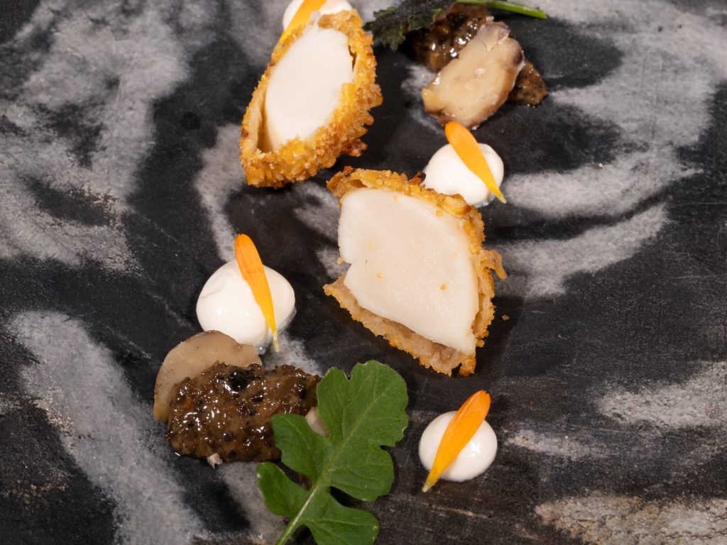 Receta de Vieira en crujiente de maíz