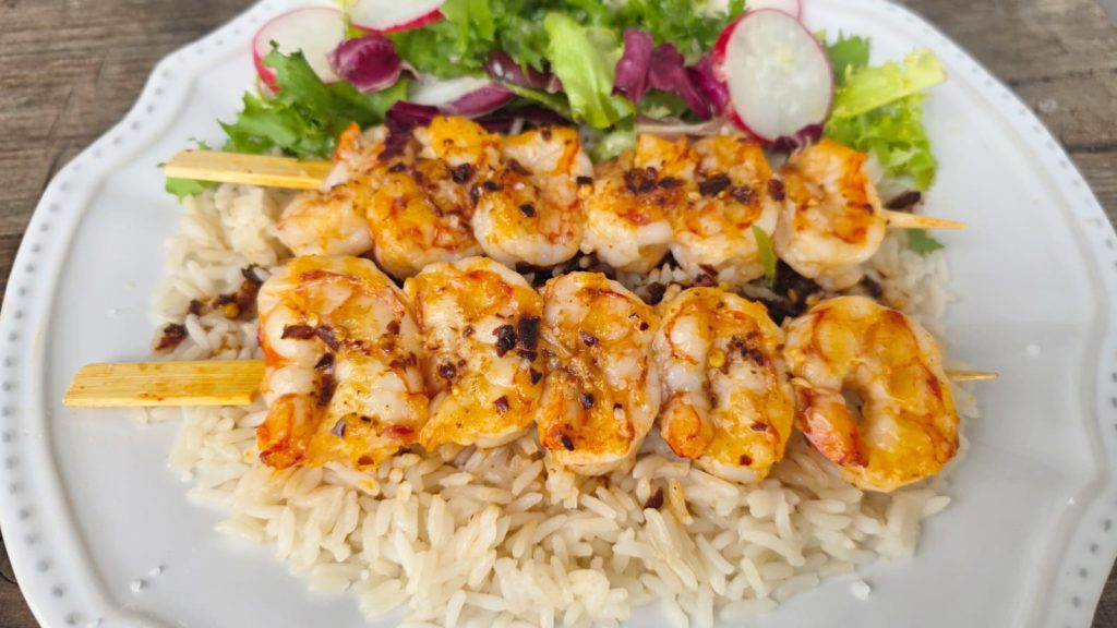Brochetas de langostinos Pereira