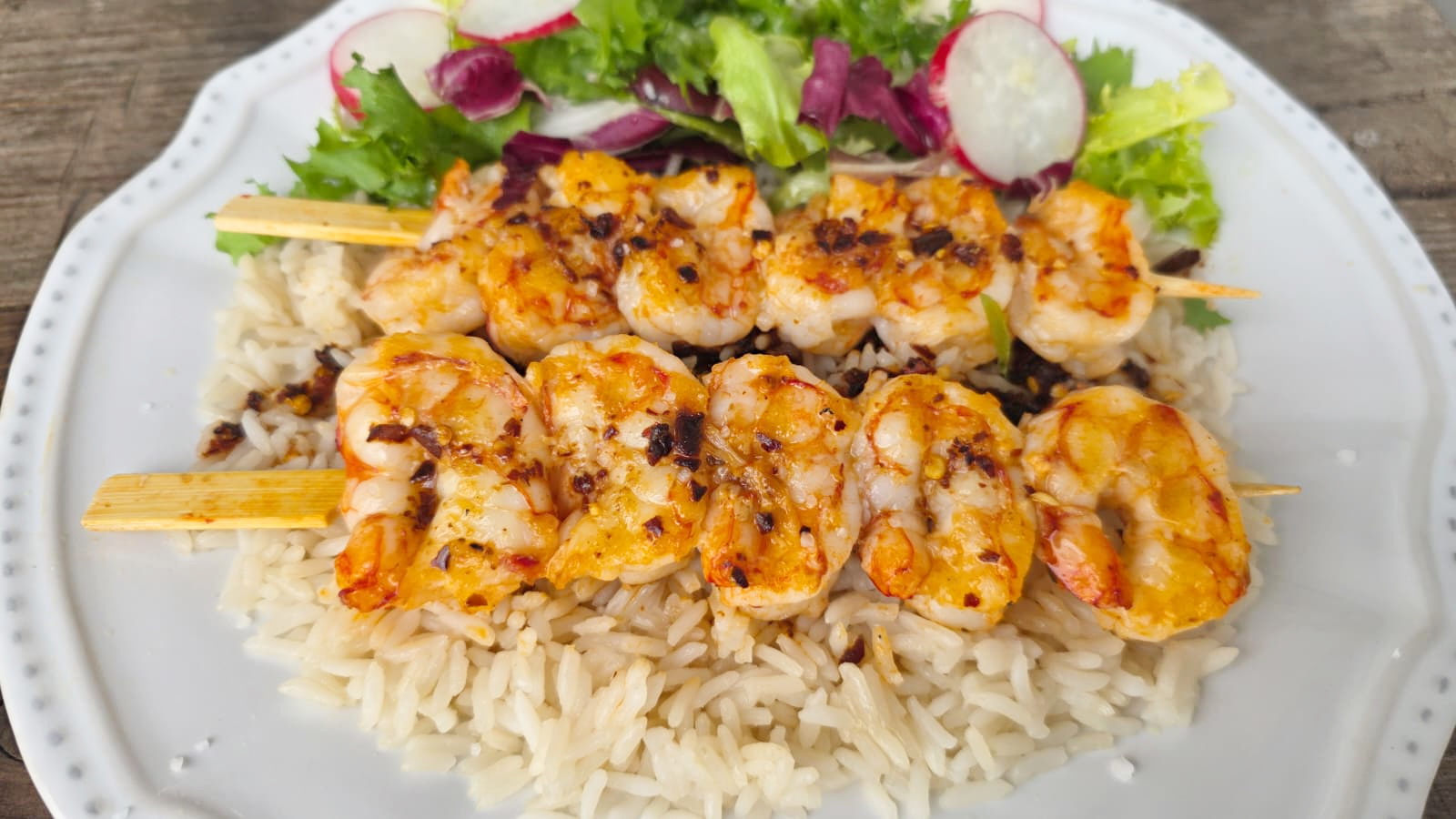 Brochetas de langostinos Pereira